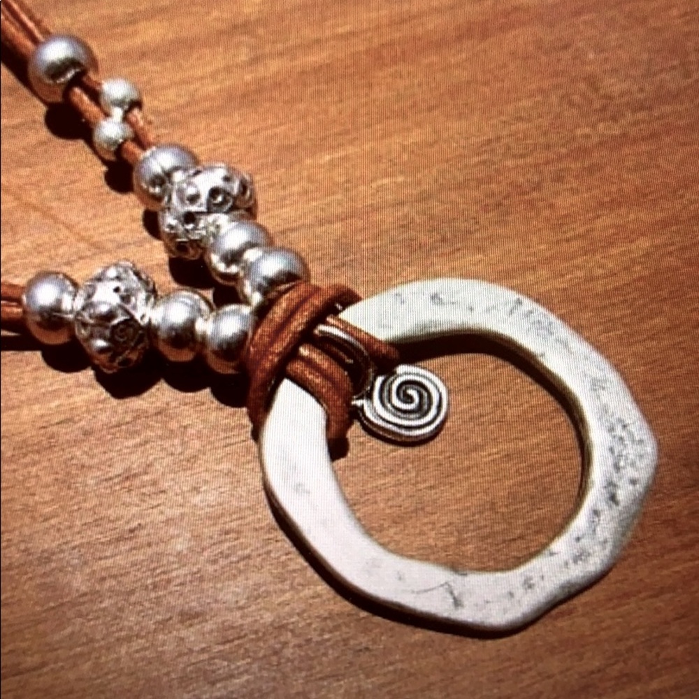 Ring Leather Necklace Boho Jewelry 11”